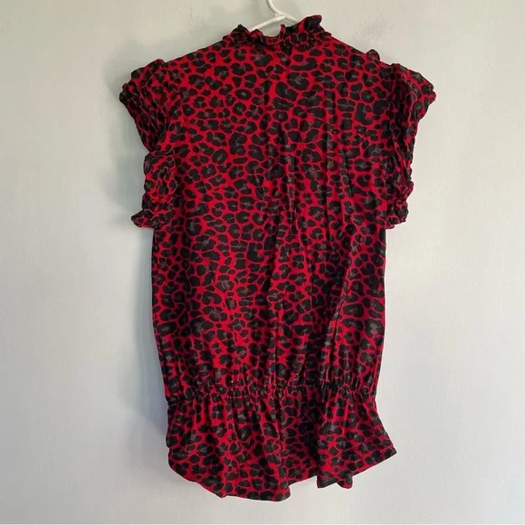 Zadig & Voltaire Tibo Print Leopard Ruffle Red Black Sleeveless Tassel Size S - Picture 4 of 12